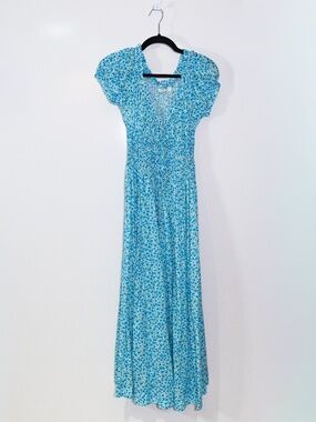 Doen Ashlynn Tie Detailed Shirred Floral Print Organic Cotton Voile Midi Dress S